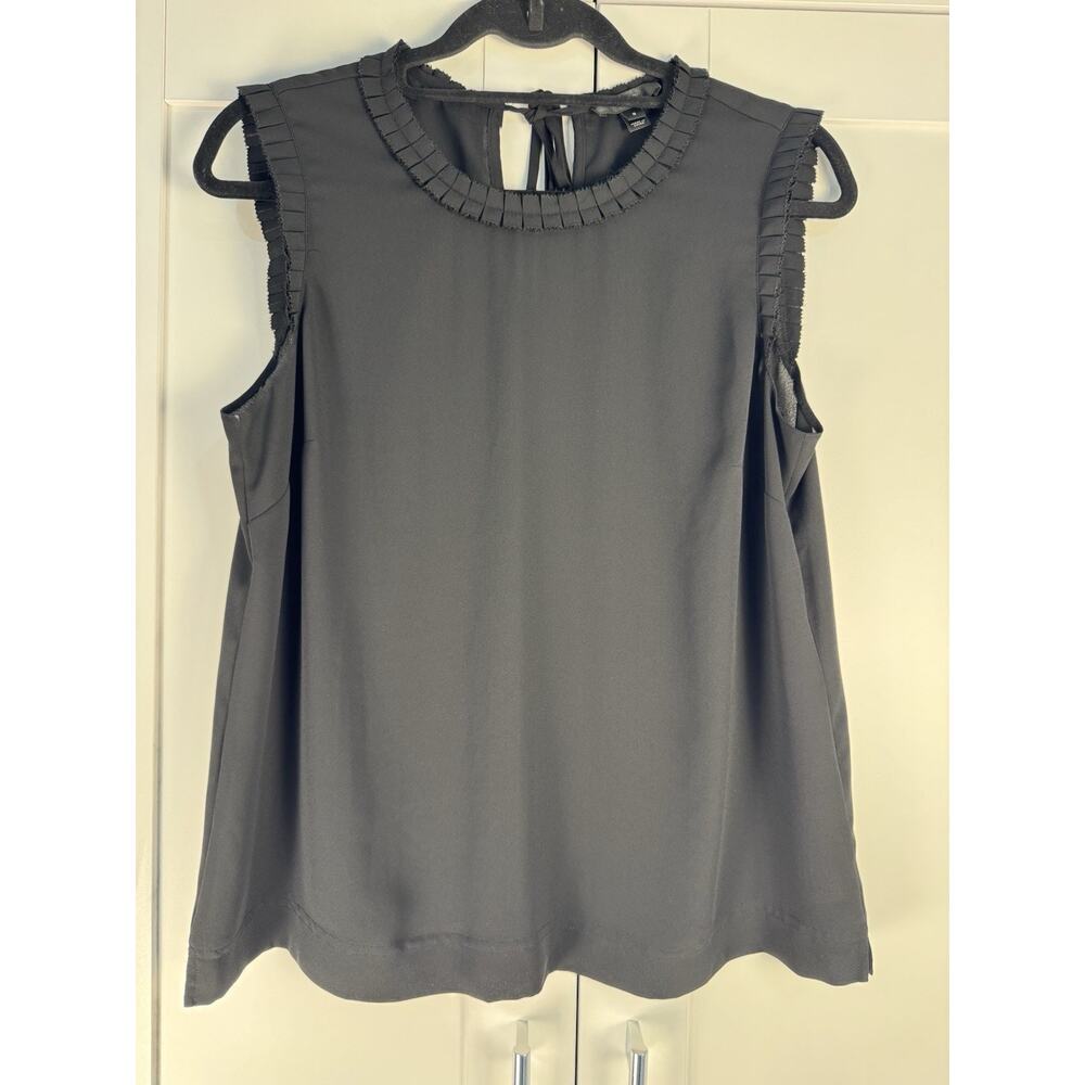 J.CREW Black Pleated Neck Keyhole Back Blouse 100% Polyester Sleeveless 8